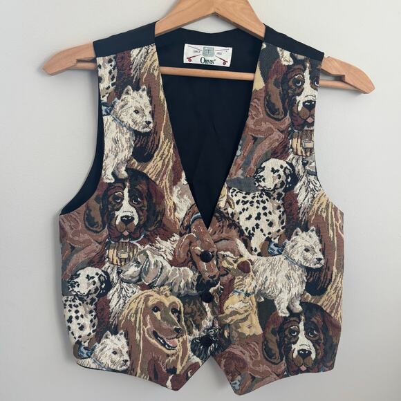 Vintage Orvis Dog Print Tapestry Vest Size Small - Picture 1 of 12